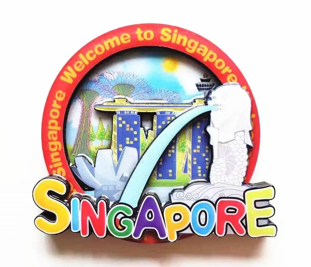 Деревянная двухслойная доска с лазерной резкой, 3D магнит на холодильник, сувенир, Сингапур, магнит на холодильник