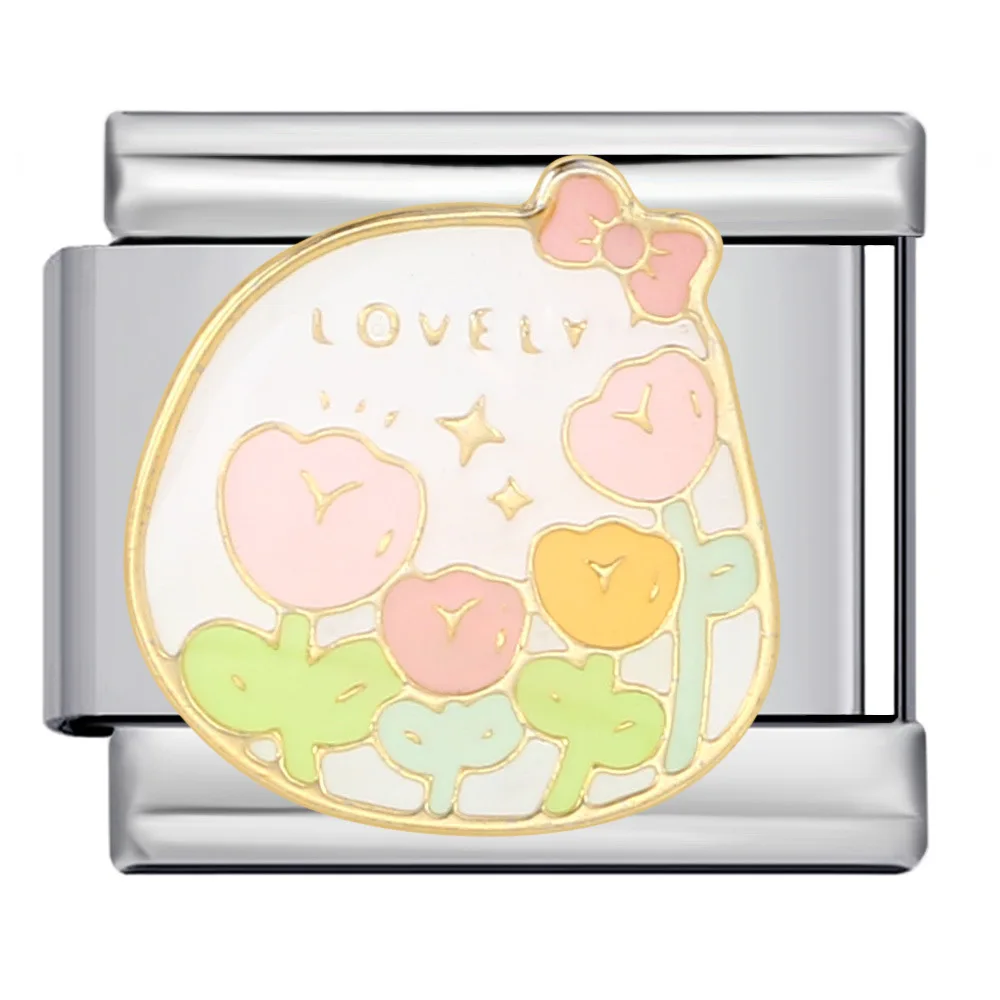 New Fashion New Style Colorful Flowers Italian Charm Link Stainless Steel Customized DIY Italian Charm Bracelet Italian Charms