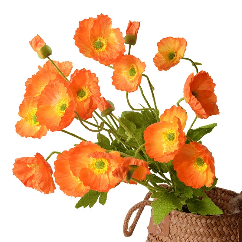 Hot Sale Flocking Papaver Rhoeas Real Touch Silk artificial poppy flowers For Flower Arrangement Halloween&Christmas Decorations