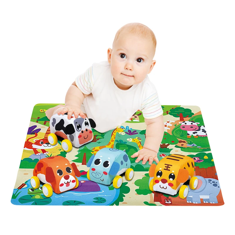 Mini Cartoon Other Educational Toy Sliding Removable Soft Pull Back Cloth Car 4 types mixed