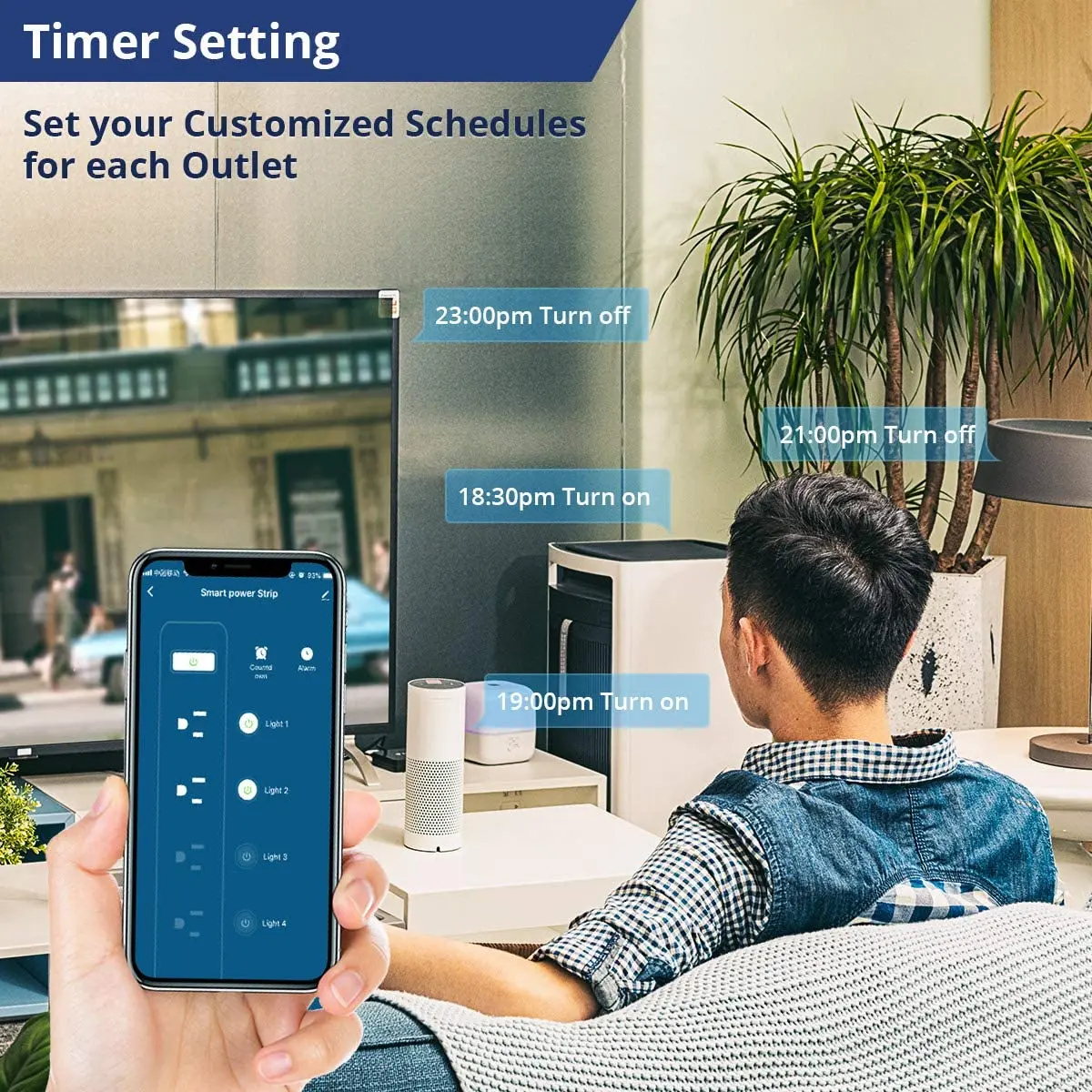 Smart Power Strip Surge Protector 3 Outlets & 4 USB Ports with Flat Plug Works with TUYA App Alexa Echo & Google home