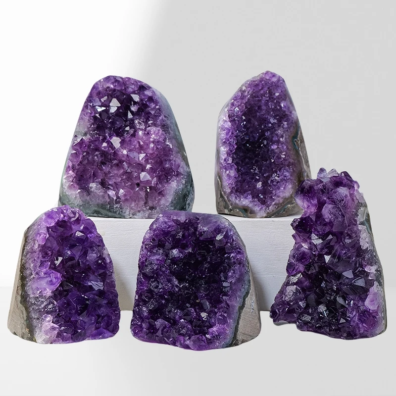 Natural Uruguay Amethyst Cluster Ornament Fengshui Garden Decor Crystal Caved Mineral Label Home Decor Love Stone Theme Rough