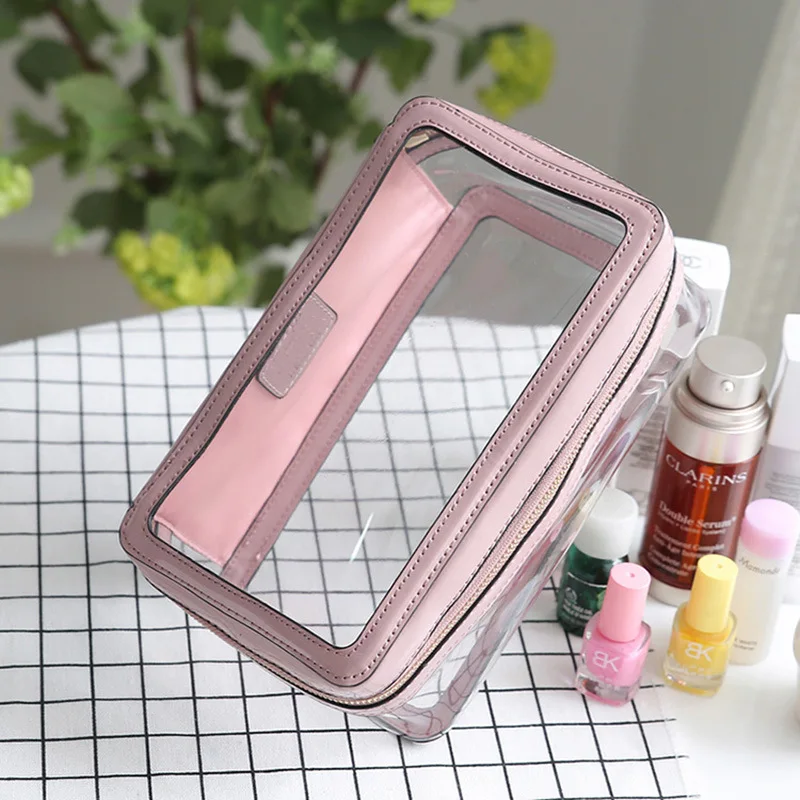 Custom Logo Carry on transparent travel toiletry Bag PVC cosmetic Bag with zipper