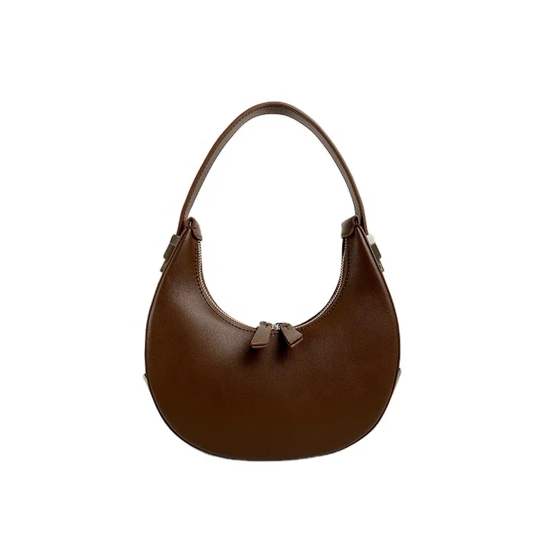 High Quality Vintage Casual Solid Messenger Woman Hobo Half Moon Genuine Leather Handbags