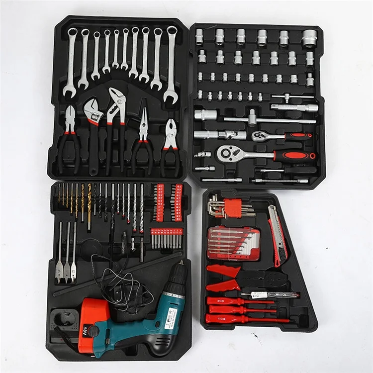 top 2020 products tools electric power 146pcs aluminum box tools box with electric drill