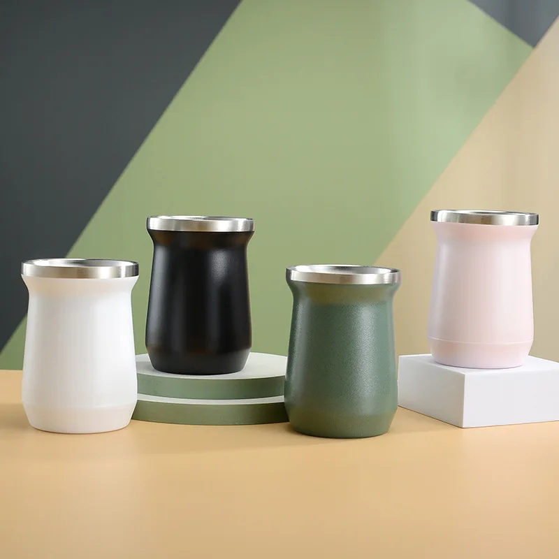 Double-wall Stainless Steel Coffee Tea Cup Yerba Mate Tea Cup And Bombilla Set