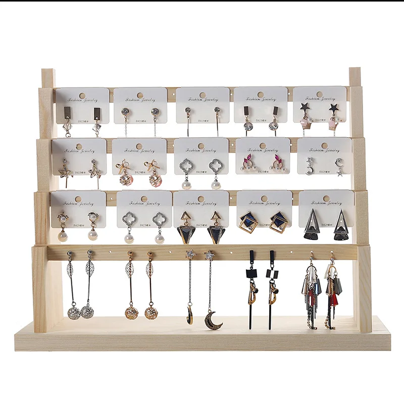 For the sale of earrings, keychains, necklaces and other solid wood 4-layer detachable jewelry display stand