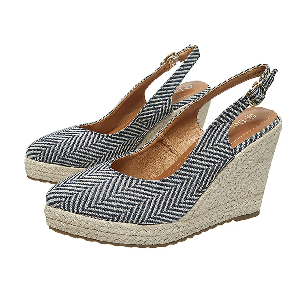 Custom Logo Espadrilles Shoes Women Jute Sole Sandal Ladies Wedges Sandals Causal