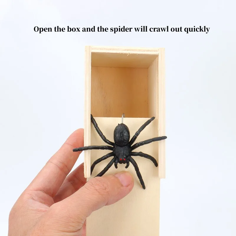 New Trick Spider Funny Scare Box Wooden Hidden Box Quality Prank Wooden Scare Box Fun Game Prank Toy Halloween Gift
