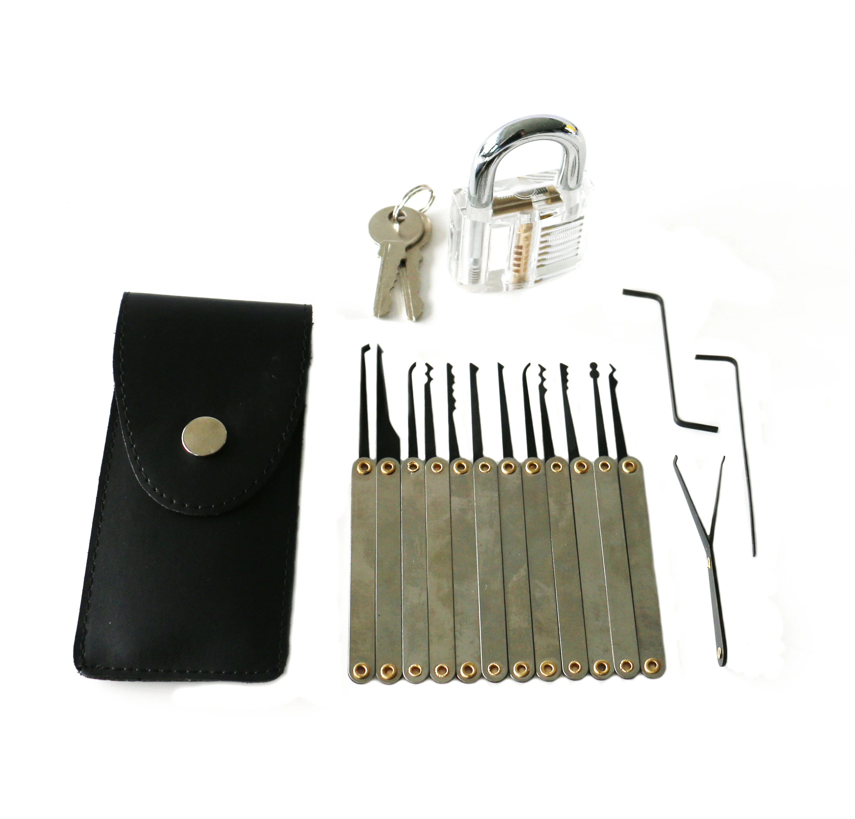 Practice Stainless Steel Locksmith Lockpick Tools Set with Padlock 15pcs