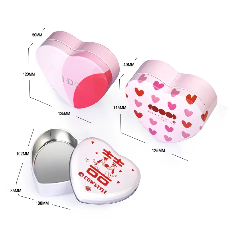 Guangzhou Factory Custom Heart Tin Food Grade Valentine Day Wedding Sweets Chocolate Tin Box Empty Heart Shaped Tin Gift Box
