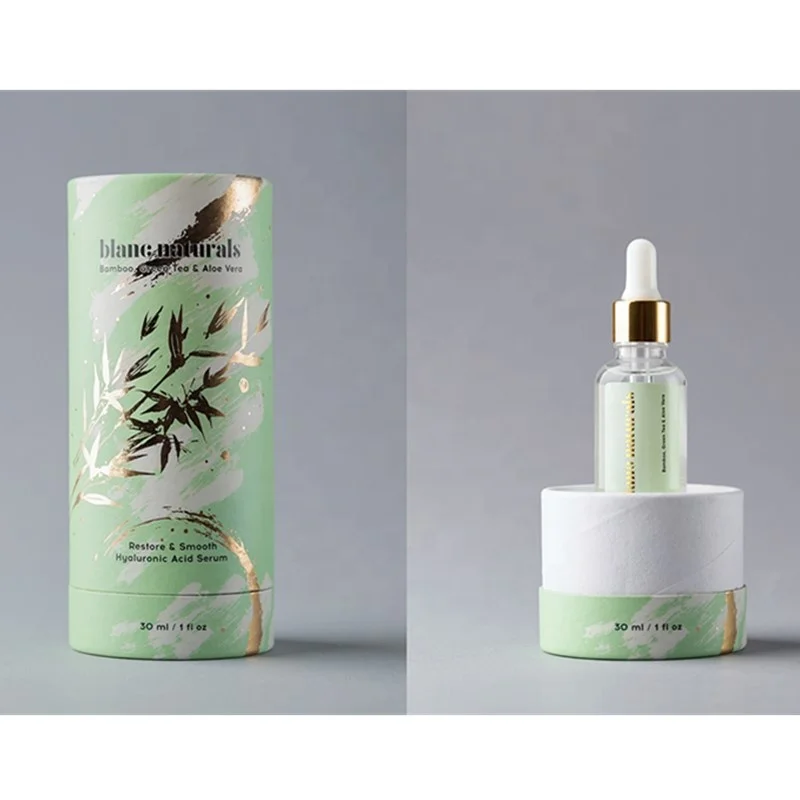 wholesale manufacturer cosmetic nozzle bottle tin can paper tube embossed metal lid round shape paper box