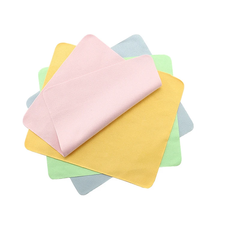 Wholesale 10*10 Suede Eyeglass Lens Cloth Wiping Custom Logo Beige Pink Microfiber Watch Screen Glasses Cleaning Cloth