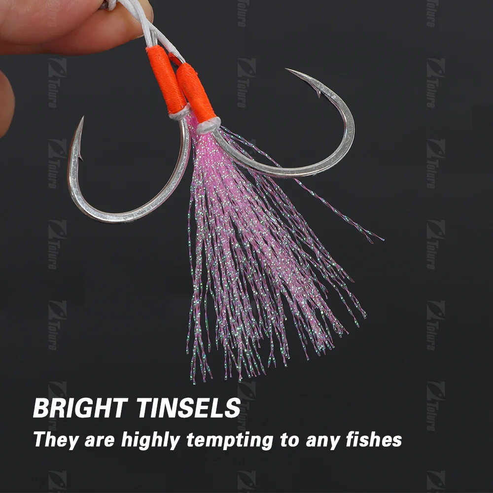 Tolure 2Pcs/Bag 1/0 2/0 3/0 4/0 Slow Jigging Double Fishing Assist Hook Jigging Twin Assist Hook With Barbed