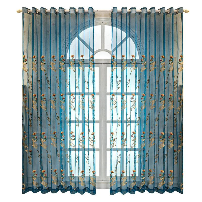 Hot sale Lace curtains ready made embroidery flower model sheer simple curtain for the living room bedroom