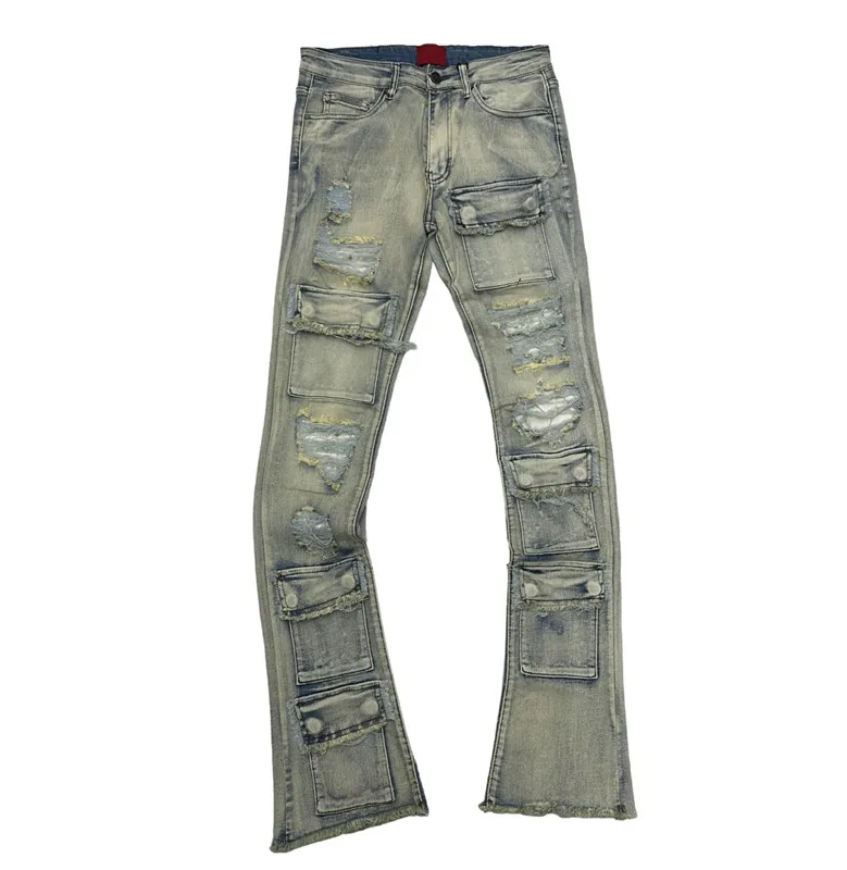 Factory Jeans Wax wrinkle Slim-fit custom print for men Buy pants Wholesale jeans for skinny men