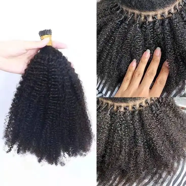 100% remy brazilian indian virgin 12a raw natural black itip human crochet tips 4B 4C 3B 3C kinky curly i tip hair extensions