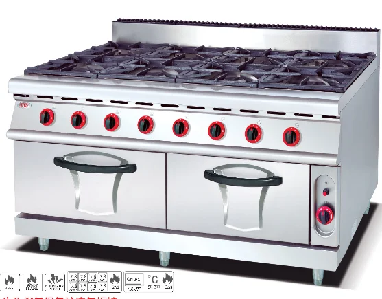 Commercial fast food restaurant Gas range with 8 burner and gas oven