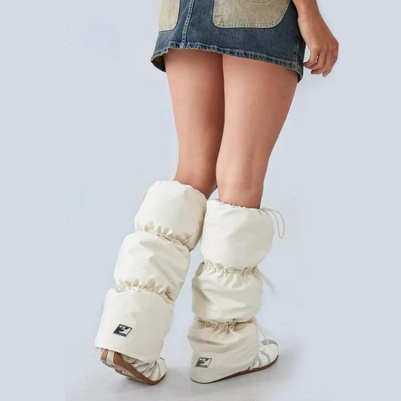 Custom Women Duck Down Leg Warmers Adjustment Nylon Calf Socks Puffy Lightweight Windproof Warm y2k Leg Warmer for Winter