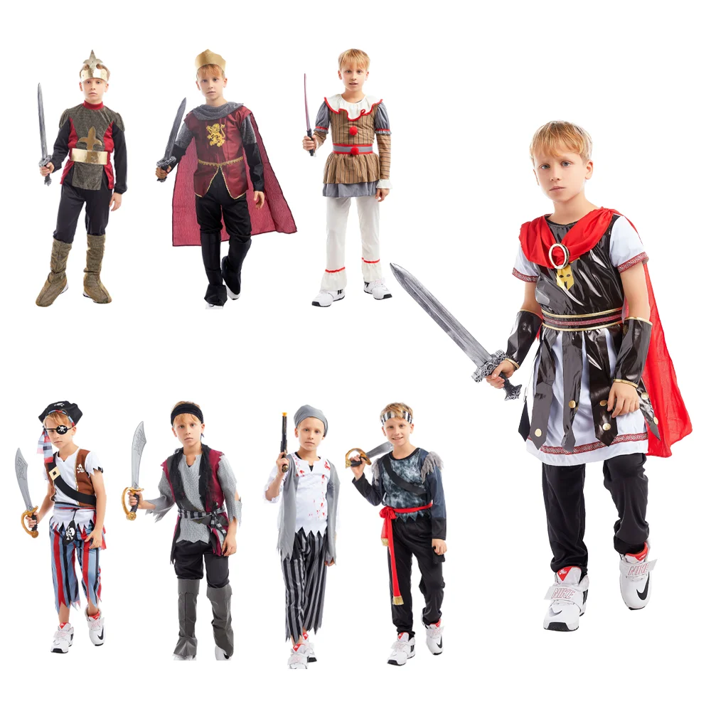 Halloween Cheap Medieval Roman Warrior Pirate Masquerade Carnival Fancy Suits Cosplay Costume For Kids