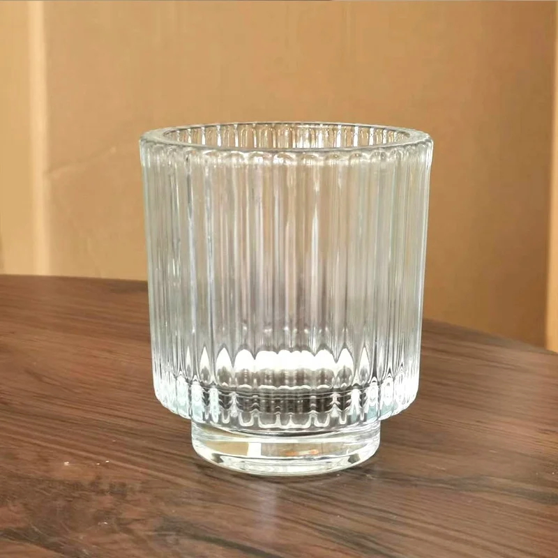 2025 New Products Home Decor Iridescent Glass Ribbed Candle Holder Ribbed Glass Votive Holder