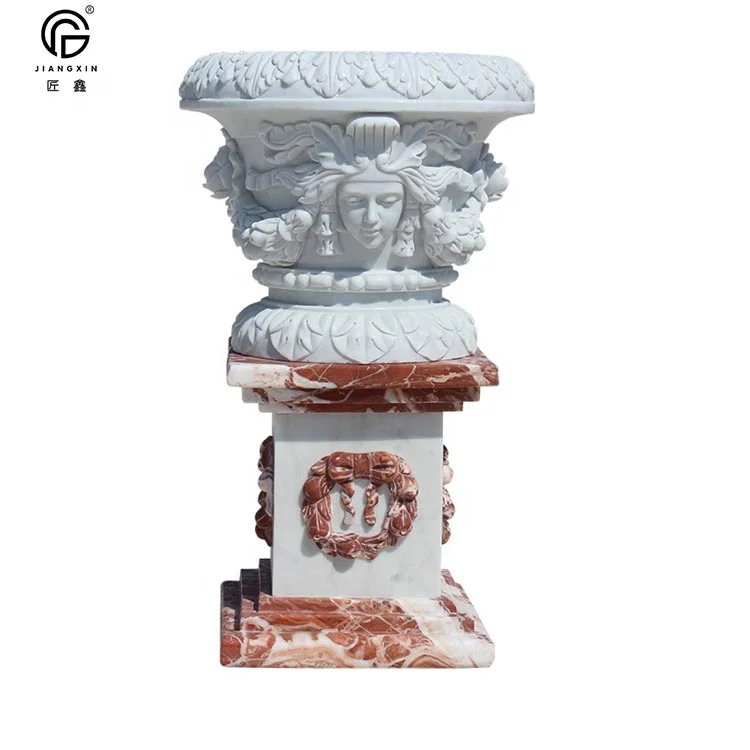 Custom High Quality European Style Hand Carved White Marble Stone Flower Pots For Sale