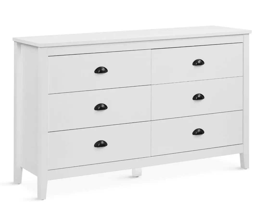 Wooden White Dresser Modern 6 Drawer Double Dresser Gold Pulls Wide Chest Of Drawers For Living Room