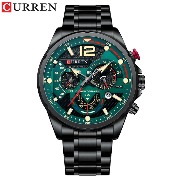 Curren 8395 Роскошные Брендовые мужские спортивные часы наручные световой хронограф из нержавеющей стали Мужские кварцевые