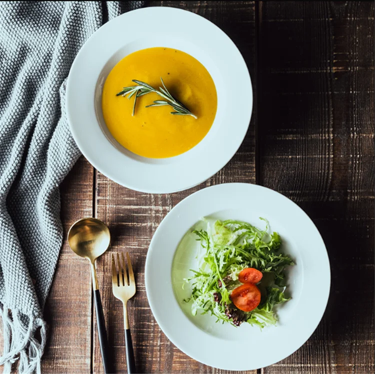 Ceramic manufacturers wholesale hot selling high quality tableware white porcelain round soup plate large ceramic deep plate