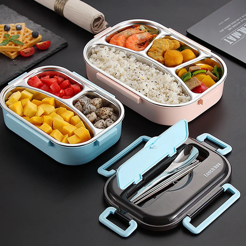 Lunch Box For Kids With Compartments 304 Stainless Steel Japanese Bento Box Microwave Heating Food Container Tableware