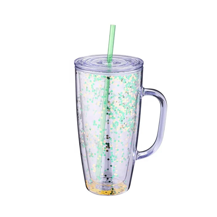 Most popular products Direct factory wholesale 24oz glitter plastic double wall acrylic glitter tumbler with handle straw