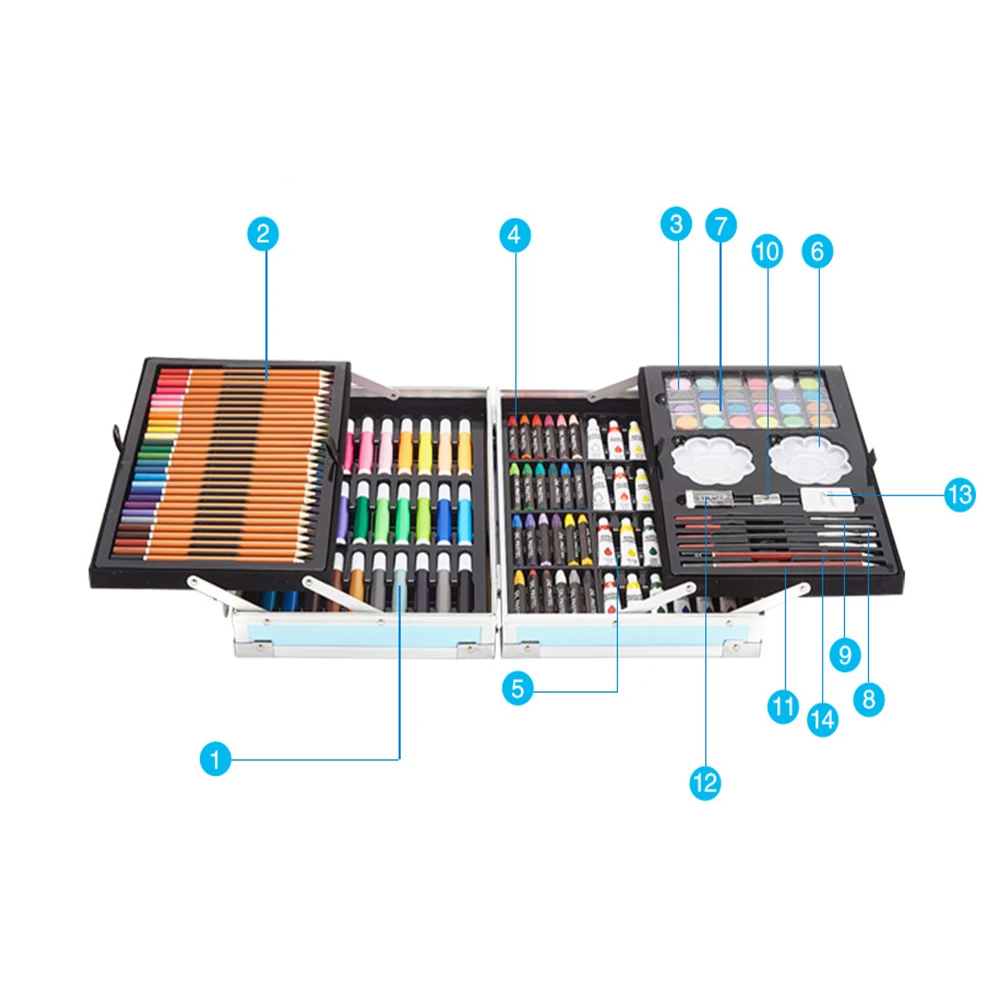 Paintyou 143PCS Алюминиевая коробка Творческий набор канцелярских принадлежностей ластик точилки для карандашей Акварельная Ручка Картина маслом палка узкие Детские