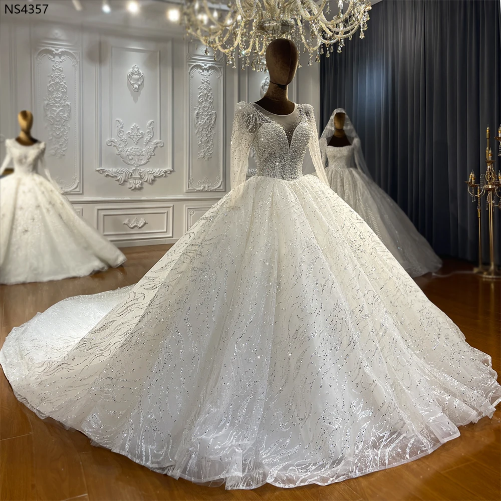 Jancember NS4357 Sequins Lace Illusion Beaded Bridal Ball Gown Wedding Dress