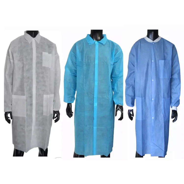Manufacturing Blue White Dark Blue Color Disposable SMS Lab Coat  for Men and Woman Unisex Medical Doctors Nursing