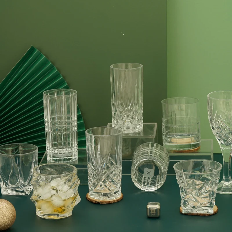 wholesale custom oem crystal rock glasses cup glass whiskey wooden box gift set