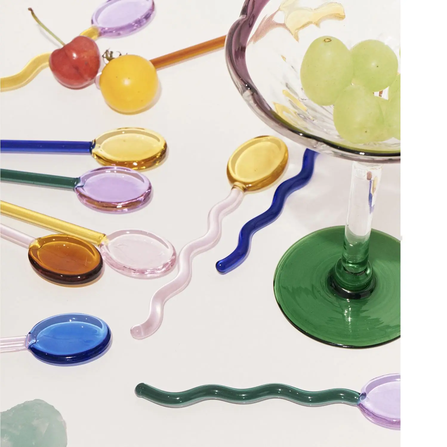 Wholesale Mini Little Tea Spoons Color High Borosilicate Glass Coffee Stir Spoon for Coffee Sugar Dessert Cake Ice Cream