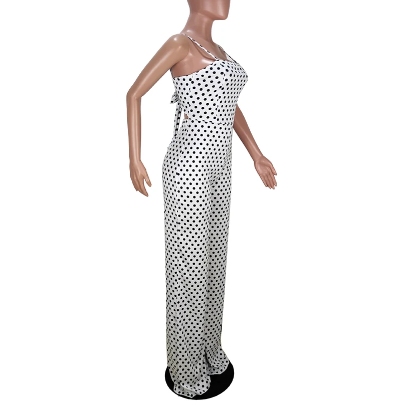 
2020 Latest Fashion Wholesale Off the Shoulder Polka Dot Wide Leg Bodycon Rompers and Jumpsuits for Women 