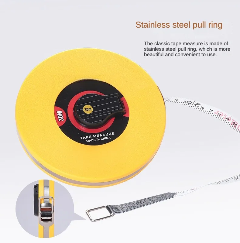 Glass  Fiber Ruler Construction Site Durable Tape Soft Ruler 10m 20m 30m 50m Rubber Coated Disc Tape Measure
