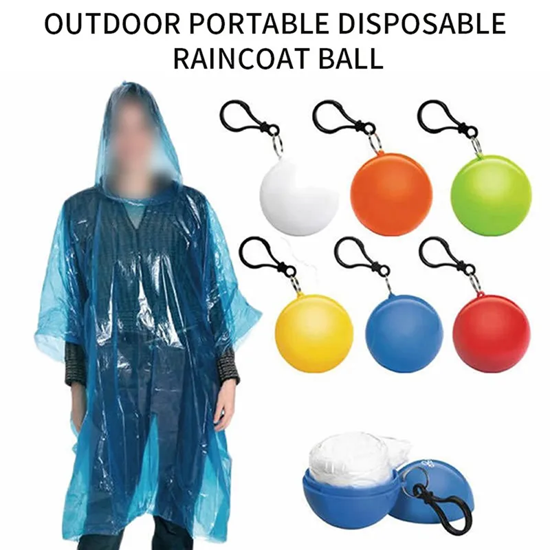 Convenient Portable Rain Ponchos Ball for Adults Disposable  Thick Emergency Waterproof Raincoat Colorful Poncho with Hook