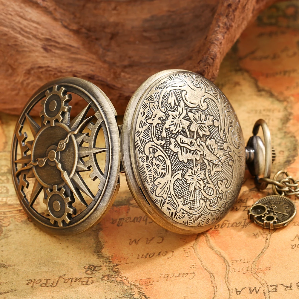 Antique Hollow Gears Chain Clock Necklace Reloj Pendant Steampunk Pocket Watch With Roman Gadget