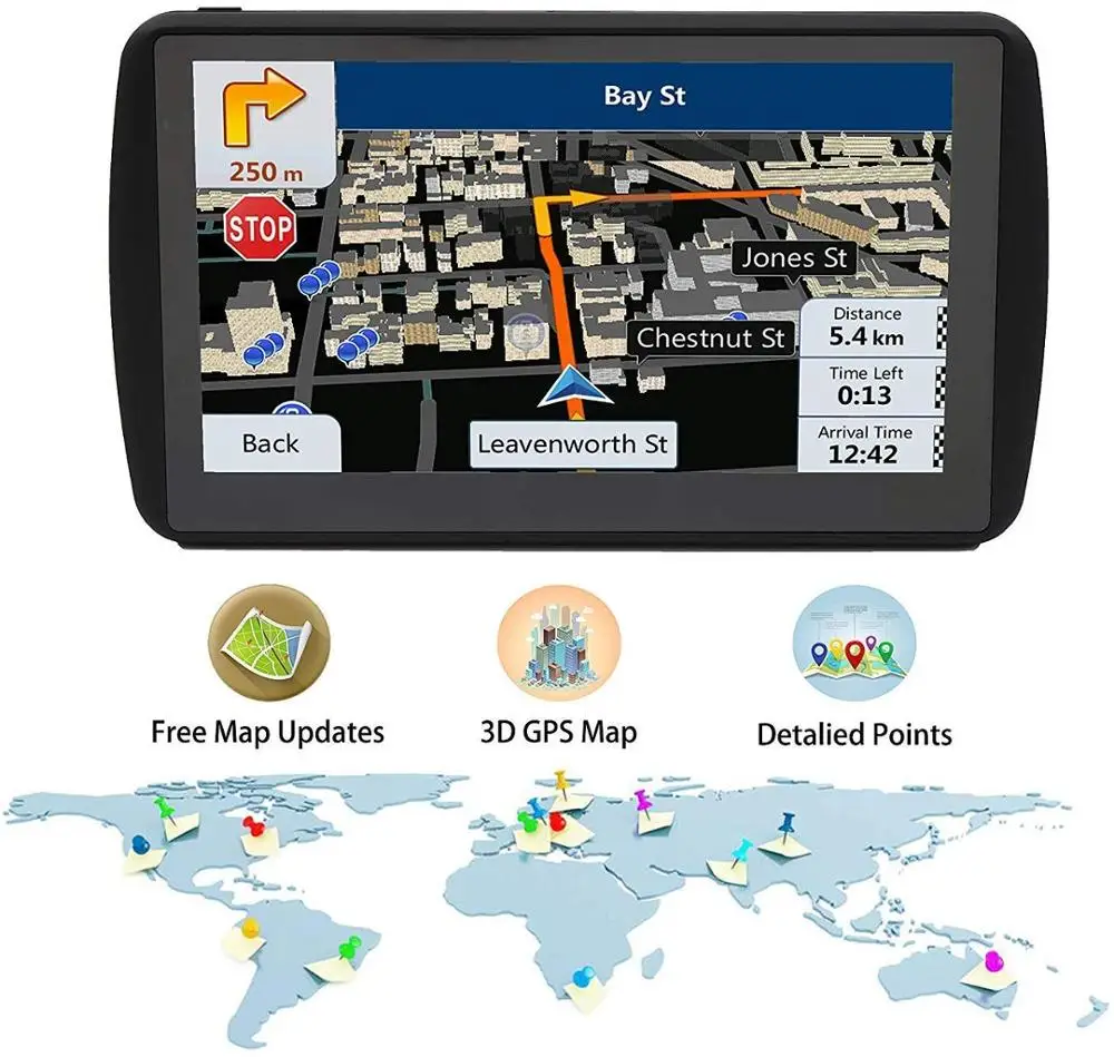 Truck 7 Inch Portable GPS Navigation System  Car Locator Navigator Free Map 3D View Map Display