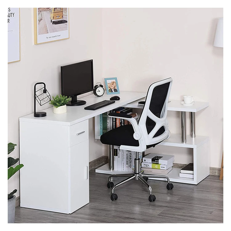 l Shape Two Way Setup  Corner Laptop Workstation  White  Computer Desk