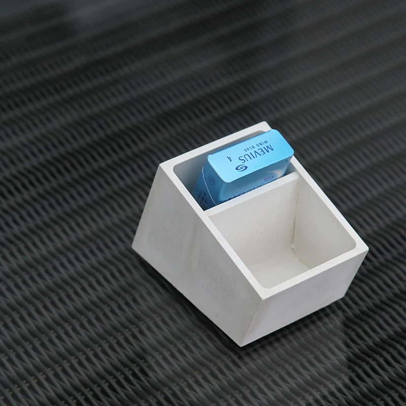 Square Multi-functional Two-compartment Desktop Storage Pen Holder Cement Material Business Office Gift