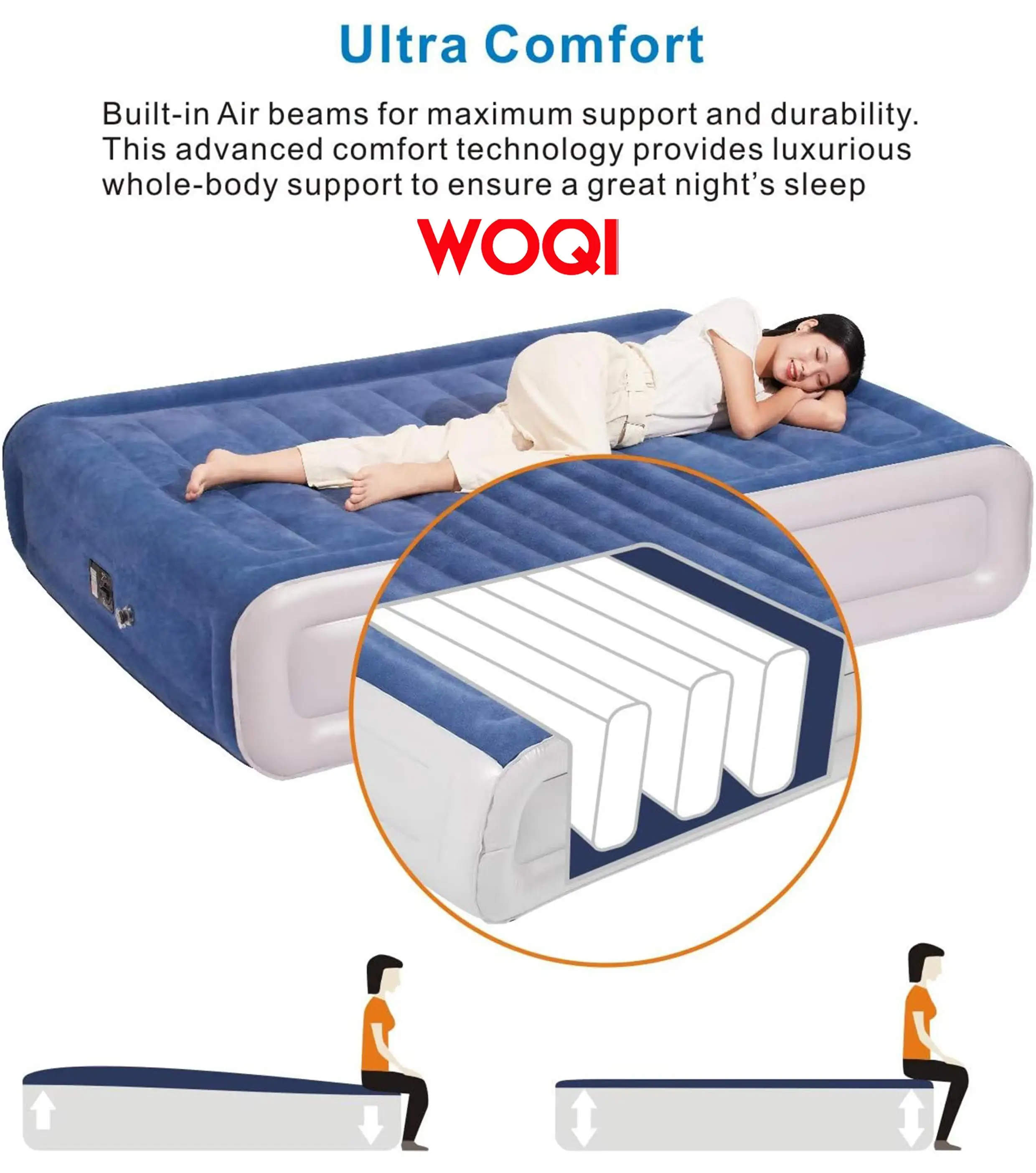 WOQI with built-in pump inflatable cushion, suitable for home, camping, and travel