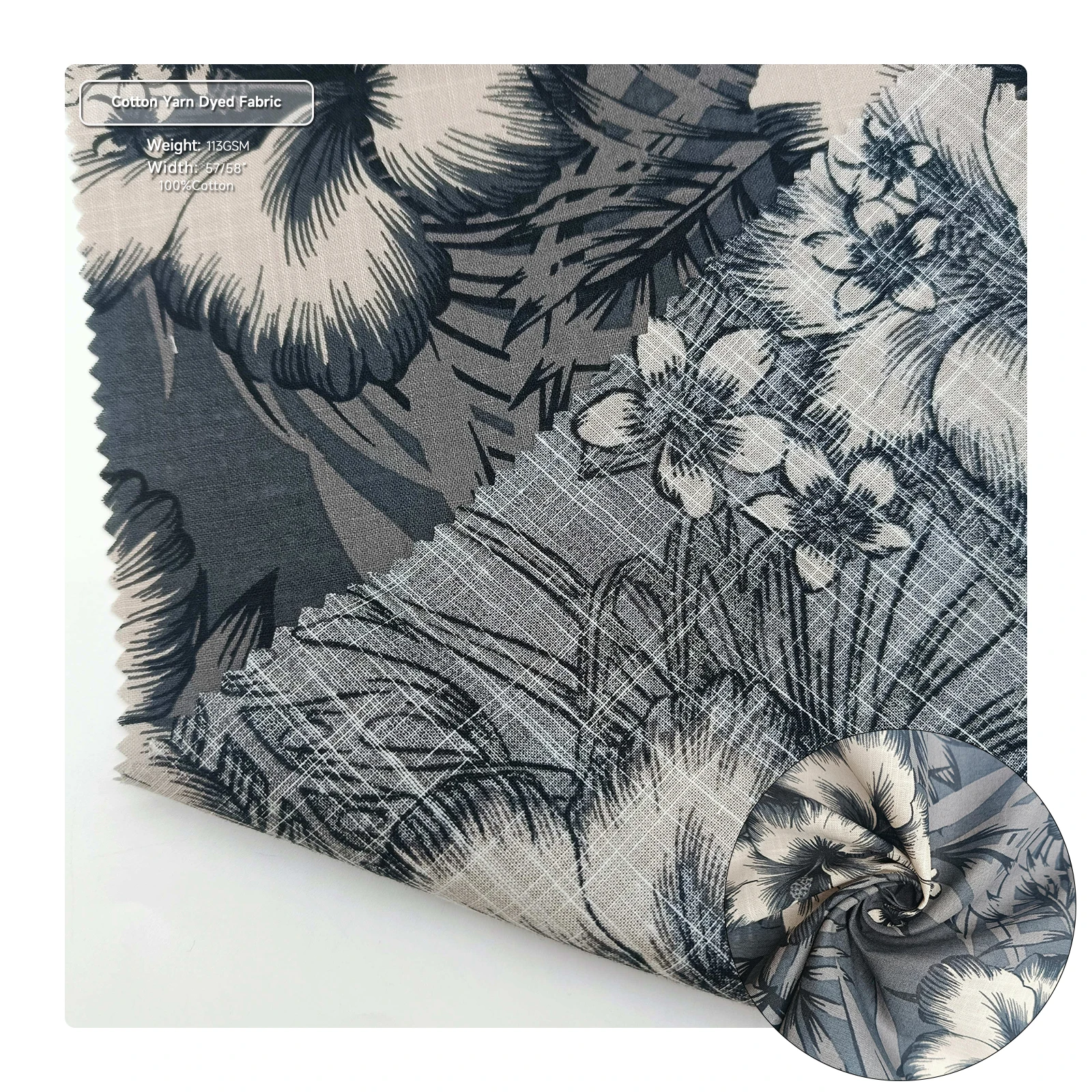 Patterned Cotton Yarn-dyed Fabric 113GSM 57/58 Shirt Fabric Cotton Fabrics for Ladies Dress
