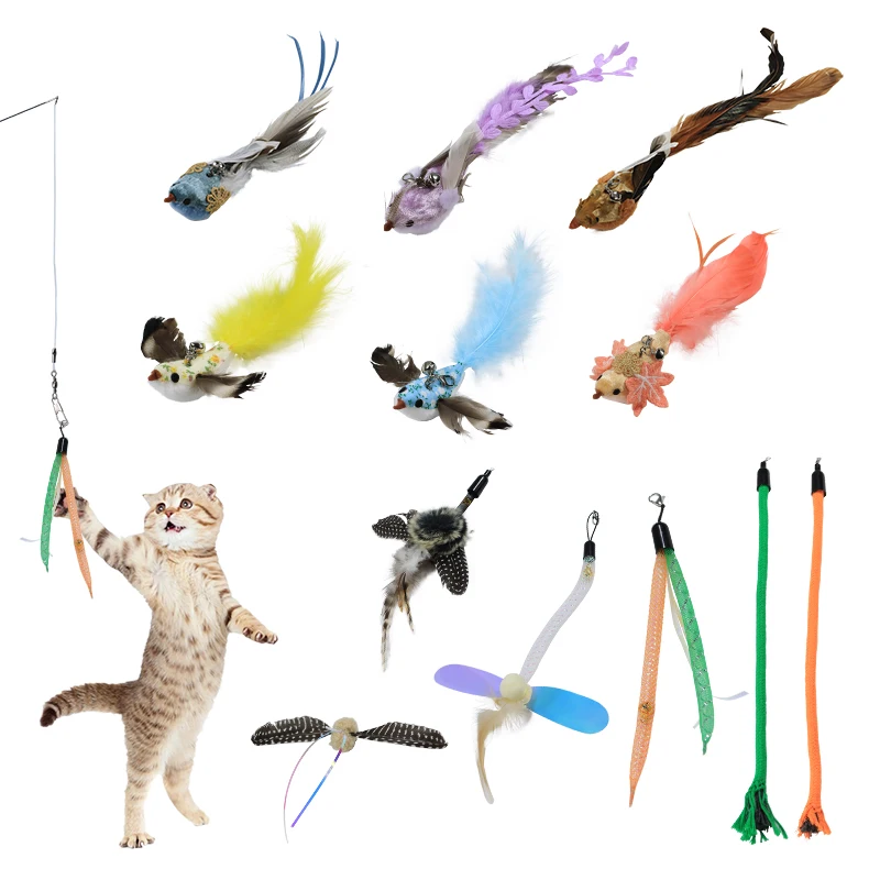 Cute Bird Shape Replacement Head Cat Toys Wands Cat Toys Interactive Training Pet Toys For Dogs And Cats