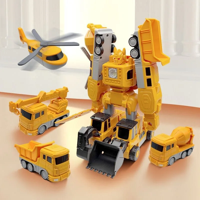 Hot Selling Kids Robot Toys Magnetic Transform Engineering Car Assembled Toys Construction Vehicles Building Blocks Toys