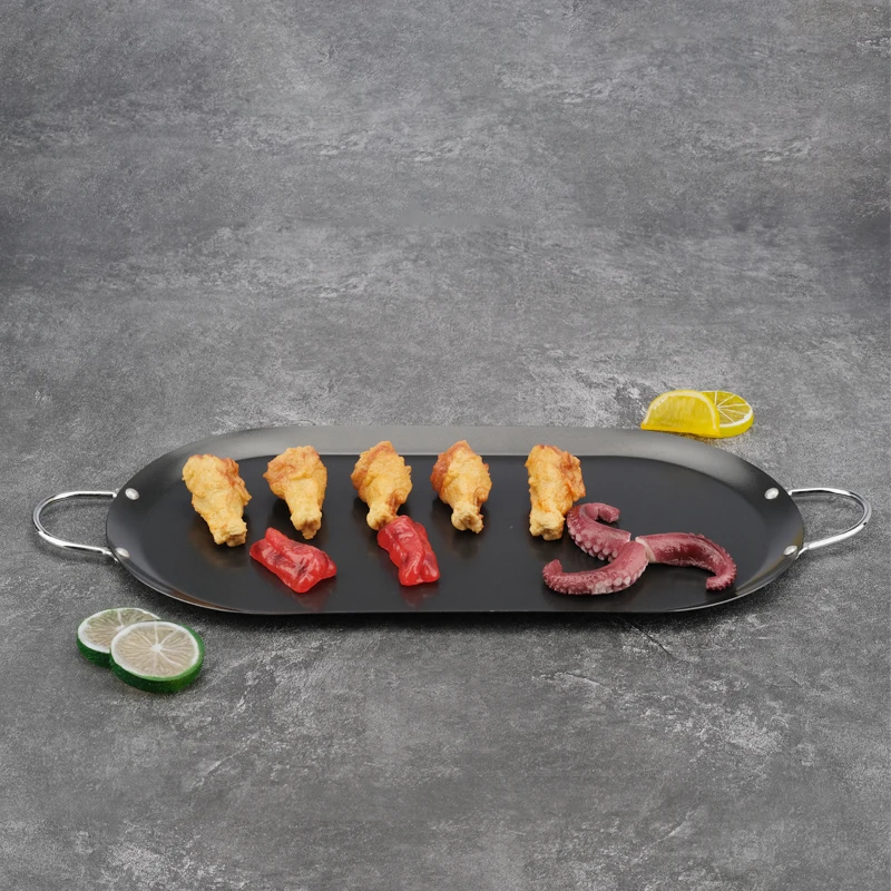 New design carbon steel bbq grill topper nonstick pancake grill pan with double handles