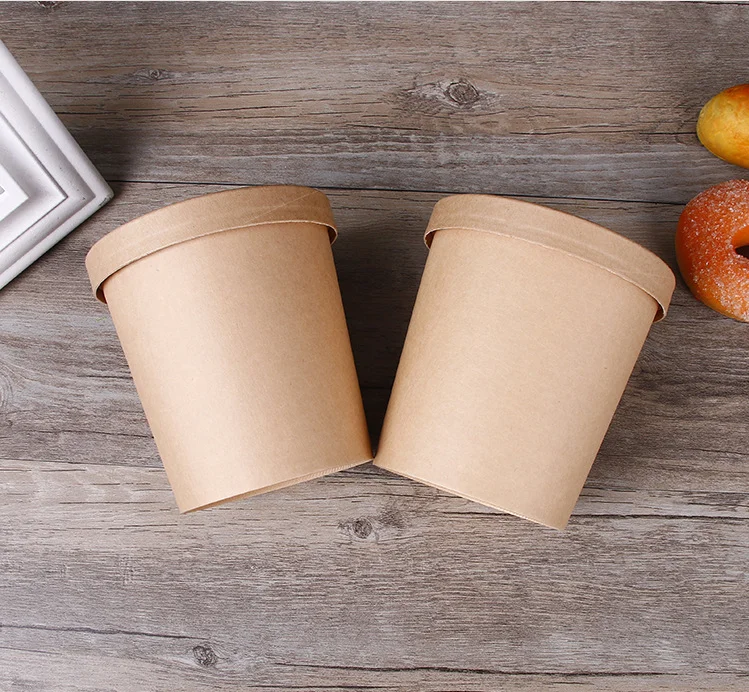 
customized thickened cube kraft soup cup soup bucket disposable take-away packaging advertising bucket with a lid paper 