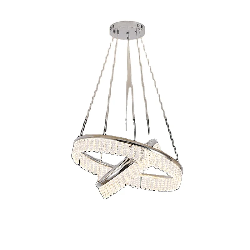 Diy Post Two Layer Mix Round 600Mm+400Mm 63W Led Chandelier Crystal Slide Aluminum Frame Simplify Style For Coffee Shop/Gallary